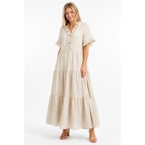 Marielle Almelo Igone Beige Egyptian Cotton Linen Dress One Size Lagenlook